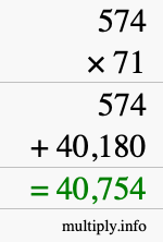 How to calculate 574 times 71 using long multiplication
