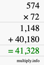 How to calculate 574 times 72 using long multiplication