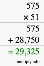 How to calculate 575 times 51 using long multiplication