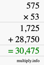 How to calculate 575 times 53 using long multiplication