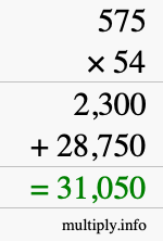 How to calculate 575 times 54 using long multiplication