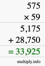 How to calculate 575 times 59 using long multiplication