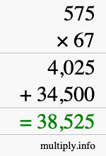How to calculate 575 times 67 using long multiplication
