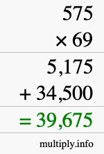 How to calculate 575 times 69 using long multiplication