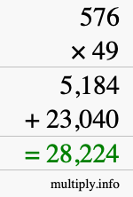 How to calculate 576 times 49 using long multiplication