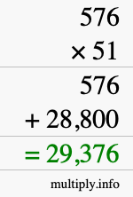 How to calculate 576 times 51 using long multiplication