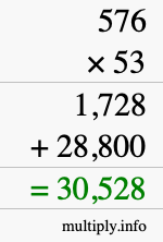 How to calculate 576 times 53 using long multiplication