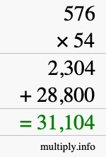 How to calculate 576 times 54 using long multiplication