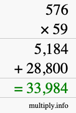 How to calculate 576 times 59 using long multiplication