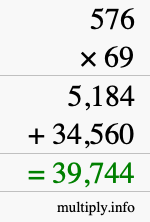 How to calculate 576 times 69 using long multiplication