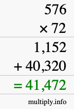 How to calculate 576 times 72 using long multiplication