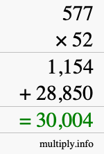 How to calculate 577 times 52 using long multiplication