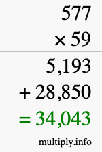 How to calculate 577 times 59 using long multiplication