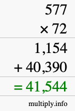 How to calculate 577 times 72 using long multiplication