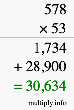 How to calculate 578 times 53 using long multiplication