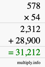 How to calculate 578 times 54 using long multiplication