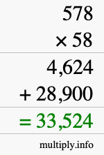 How to calculate 578 times 58 using long multiplication