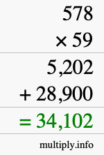 How to calculate 578 times 59 using long multiplication