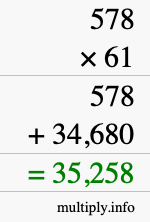 How to calculate 578 times 61 using long multiplication