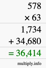 How to calculate 578 times 63 using long multiplication