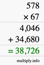 How to calculate 578 times 67 using long multiplication