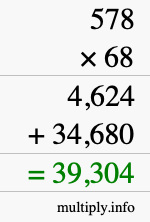 How to calculate 578 times 68 using long multiplication
