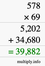 How to calculate 578 times 69 using long multiplication