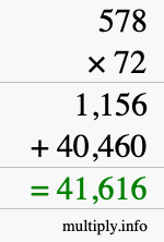 How to calculate 578 times 72 using long multiplication