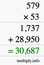 How to calculate 579 times 53 using long multiplication