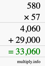 How to calculate 580 times 57 using long multiplication How to calculate 580 times 57 using long multiplication