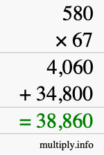 How to calculate 580 times 67 using long multiplication