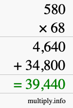 How to calculate 580 times 68 using long multiplication