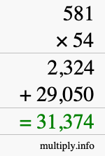 How to calculate 581 times 54 using long multiplication