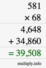 How to calculate 581 times 68 using long multiplication