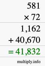 How to calculate 581 times 72 using long multiplication