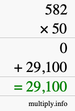 How to calculate 582 times 50 using long multiplication