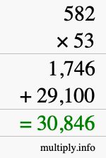 How to calculate 582 times 53 using long multiplication