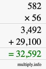 How to calculate 582 times 56 using long multiplication