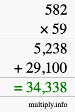 How to calculate 582 times 59 using long multiplication