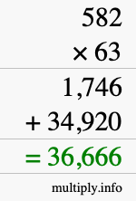 How to calculate 582 times 63 using long multiplication