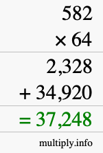 How to calculate 582 times 64 using long multiplication