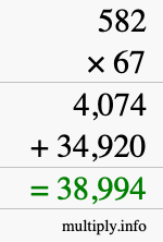 How to calculate 582 times 67 using long multiplication