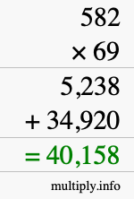 How to calculate 582 times 69 using long multiplication