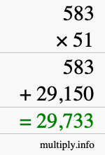 How to calculate 583 times 51 using long multiplication