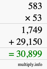 How to calculate 583 times 53 using long multiplication