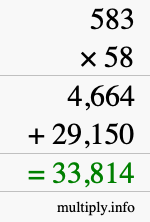 How to calculate 583 times 58 using long multiplication