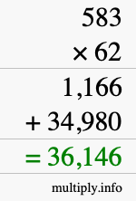 How to calculate 583 times 62 using long multiplication