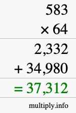 How to calculate 583 times 64 using long multiplication