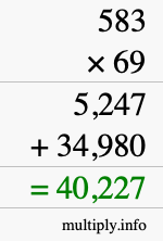 How to calculate 583 times 69 using long multiplication