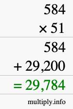 How to calculate 584 times 51 using long multiplication